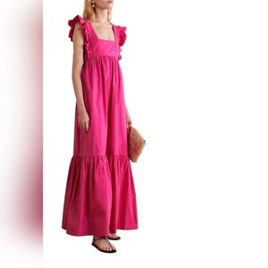 Self-Portrait Open Back Ruffle Maxi Dress US 6 Fuchsia Cotton Tie Back